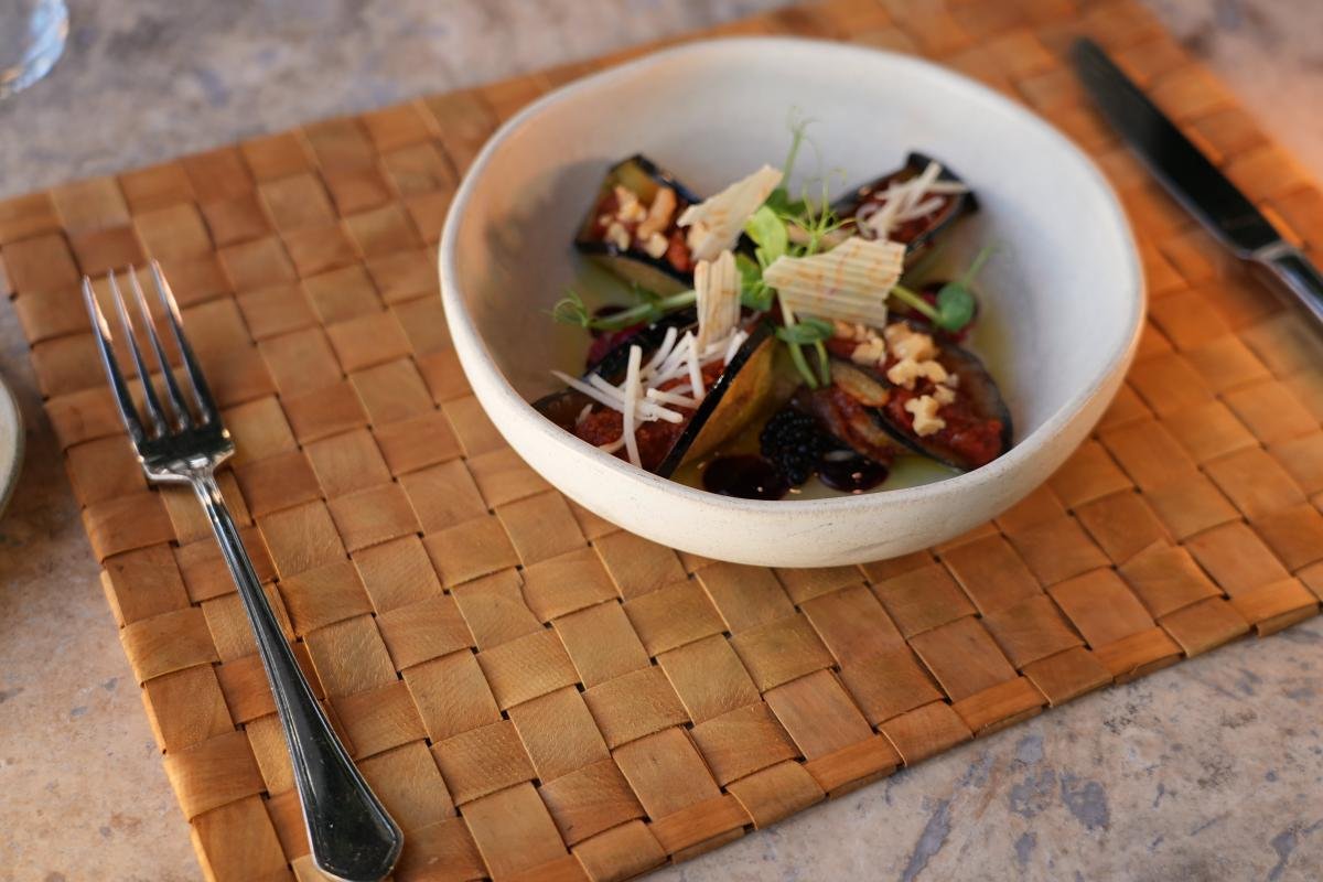 Muhammara Wrapped in Crispy Eggplant