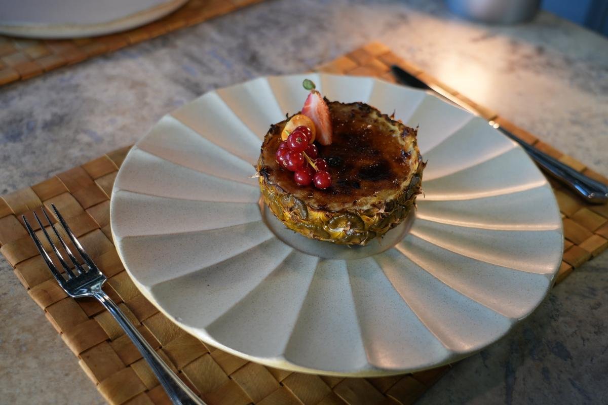 French Crème Brûlée in Pineapple Bowl